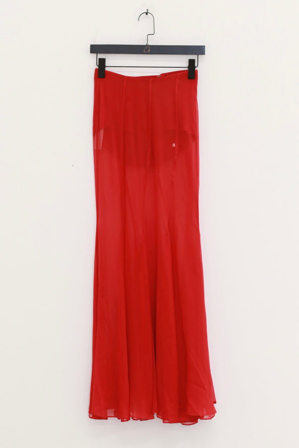 OUDE WAAG SK08 Series Silk Chiffon Double-Layer Fishtail Skirt OW-OW-25SE-SK08-HONG True Red (OW-24SS-SK08)
